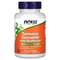 Натуральна добавка NOW Turmeric Curcumin with BioPerine, 90 вегакапсул