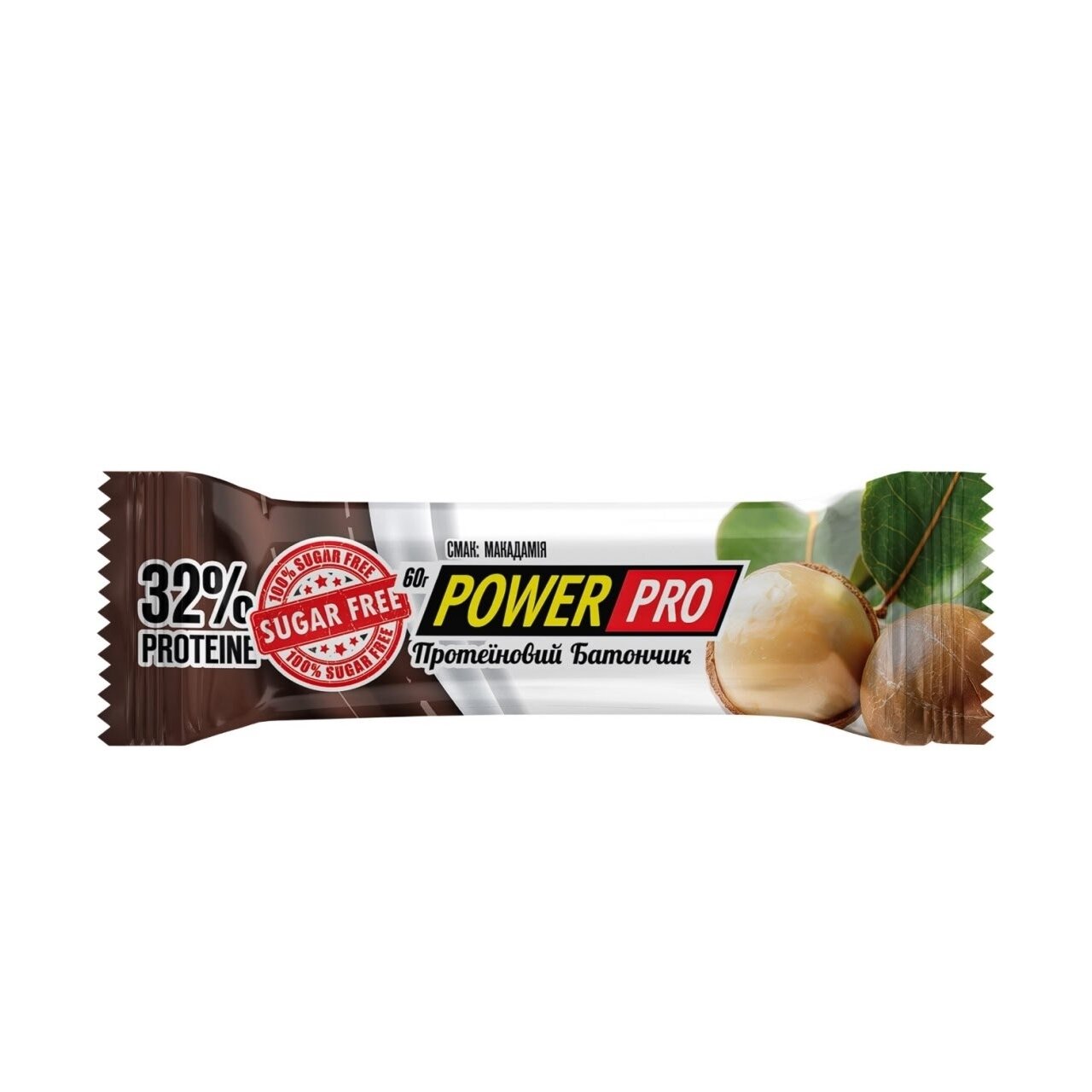 Батончик Power Pro 32% Protein Bar із Nuts Sugar Free, 60 грам - макадамія