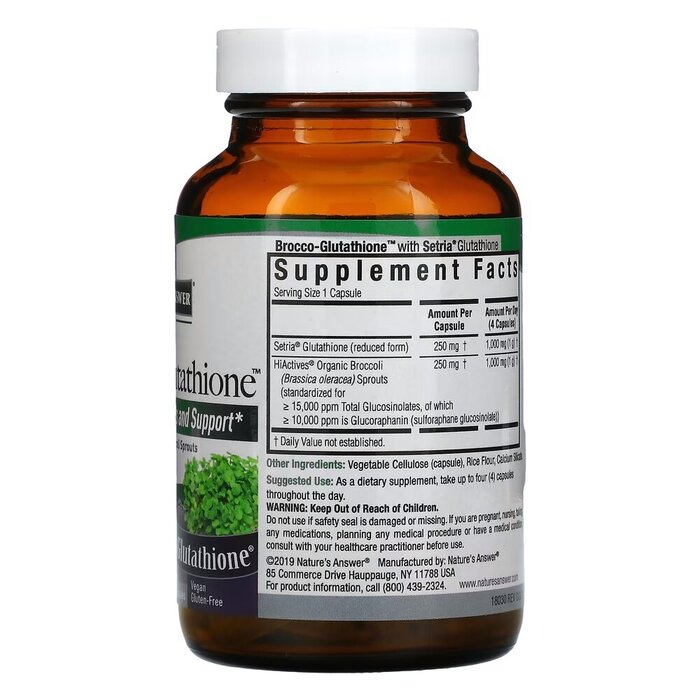 Глутатион из брокколи Nature's Answer Brocco-Glutathione 500 mg, 60 вегакапсул