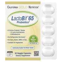 Пробиотики и пребиотики California Gold Nutrition LactoBif 65 Probiotics, 30 вегакапсул