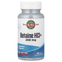 Натуральна добавка KAL Betaine HCl+ 250 mg, 100 таблеток