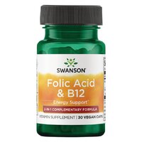 Вітаміни та мінерали Swanson Folic Acid & B12, 30 вегакапсул