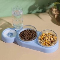 Подвійна миска для тварин котів та собак Semi з автоматичною напувалкою 500 мл, 13см*38см*22см,  Light Blue