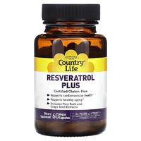 Натуральна добавка Country Life Resveratrol Plus, 60 вегакапсул