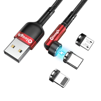 Кабель магнитный с быстрой зарядкой Elough 7 Contact 3 A, 3 в 1 Micro USB/Lightining/Type C, вращение на 540°, 0.5 м, Red - круглый коннектор