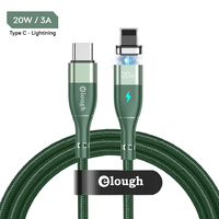Кабель магнитный с быстрой зарядкой Elough 14 Contact 3 A, Type C - Lightining, 1 м, Green - плоский коннектор
